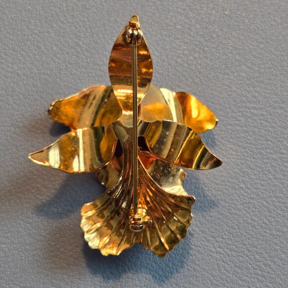 Vintage Cerrito 1982 Hand Painted Light Pink & Gold Orchid Flower Brooch Pin 2" - Picture 6 of 13